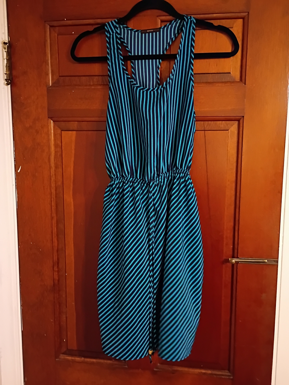 Striped Racerback Summer Dress in Teal and Black Size Small